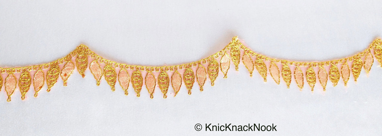 Red / Off White / Pink And Gold One Yard Scallop Lace Trim 28mm Wide