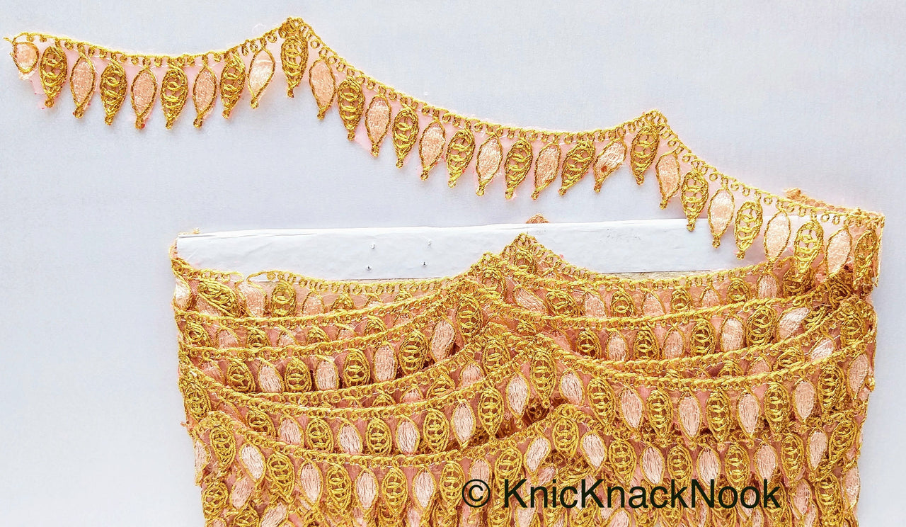 Red / Off White / Pink And Gold One Yard Scallop Lace Trim 28mm Wide