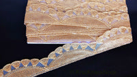 Thumbnail for Gold Shimmer Thread Embroidered Scallop Trim, Sheer Fabric Lace, Fringe Trim