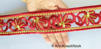 Thumbnail for Green / Red / Beige And Gold Floral Embroidery Trim, Floral Trim, Cut Work One Yard Lace Trim