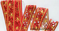 Thumbnail for Green / Red / Beige And Gold Floral Embroidery Trim, Floral Trim, Cut Work One Yard Lace Trim