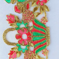 Thumbnail for Flower Basket Cutwork Trim, Embroidered In Gold, Pink & Green