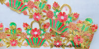 Thumbnail for Wholesale Flower Basket Cutwork Trim, Embroidered In Gold, Pink & Green