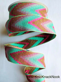 Thumbnail for Purple / Green / Pink / Yellow / Beige, Pink And Antique Bronze Embroidered Lace Trim, Chevron Trim