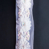 Thumbnail for White Flower Tissue Net Fabric Lace Trim With Sequins, Floral Trim, Wedding Supplies