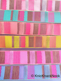 Thumbnail for Purple, Pink And Antique Bronze Embroidered Lace Trim, Stripes Trim