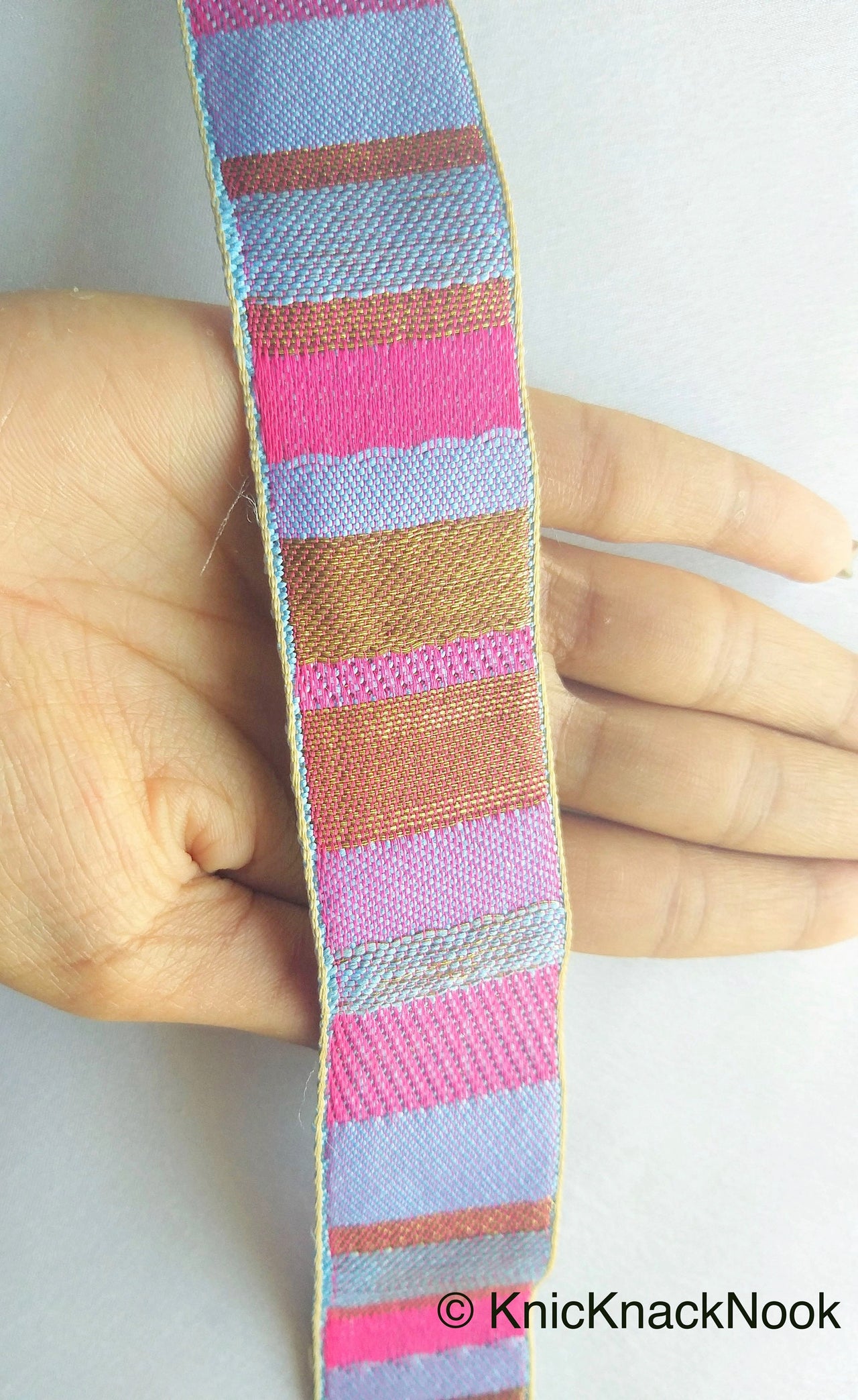 Purple, Pink And Antique Bronze Embroidered Lace Trim, Stripes Trim