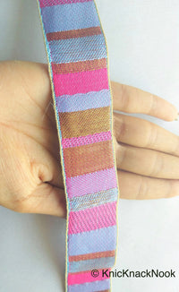 Thumbnail for Purple, Pink And Antique Bronze Embroidered Lace Trim, Stripes Trim