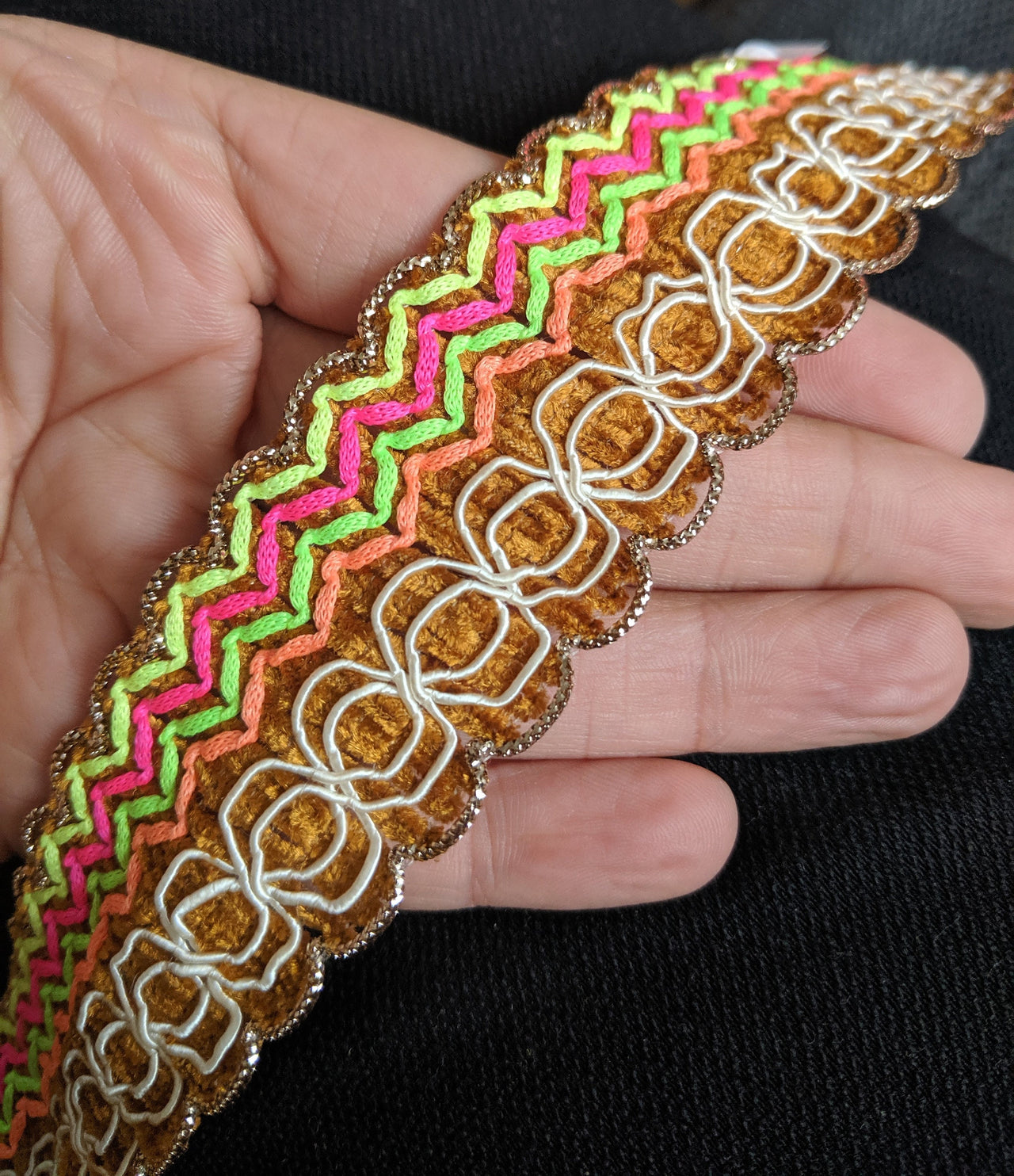Gimp Trim With Neon Embroidery, Thread Trim, Approx. 32 mm wide
