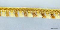 Thumbnail for Beige / Green / Fuchsia Pink And Gold Tassels Trim Lace, Fringe Trim, Bohemian Trim