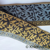 Thumbnail for Grey / Red, Black And Gold Embroidered FloralTrim With Leaves, Approx. 56mm wide - 210119L37/38