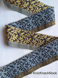 Thumbnail for Grey / Red, Black And Gold Embroidered FloralTrim With Leaves, Approx. 56mm wide - 210119L37/38
