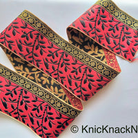 Thumbnail for Grey / Red, Black And Gold Embroidered FloralTrim With Leaves, Approx. 56mm wide - 210119L37/38