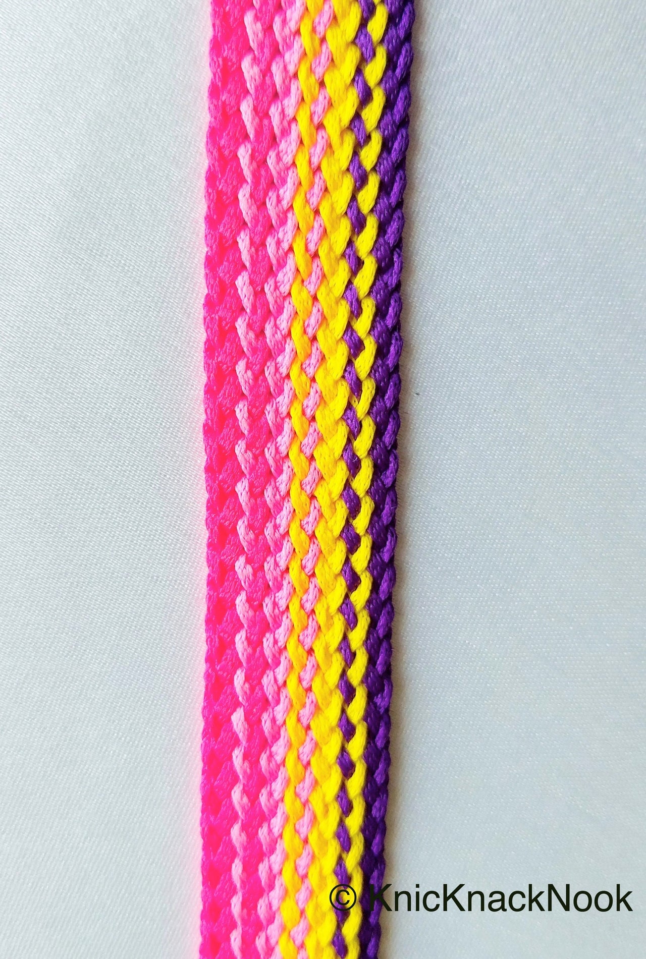 Pink, Yellow And Purple Thread Lace Trim, Basket Weave