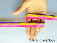 Thumbnail for Pink, Yellow And Purple Thread Lace Trim, Basket Weave