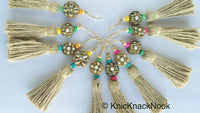 Thumbnail for Twine Brown Tassels With Kundan Stone, Embellished Wooden Button, Tassel Charms