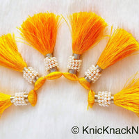 Thumbnail for Various Colours Tassels With White Pearls Beads, Tassel Charms, Nylon Tassels x 6