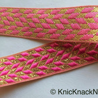 Thumbnail for Pink And Gold Embroidered Trim, Geometric Pattern, Approx. 32mm wide - 200317L45