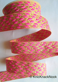 Thumbnail for Pink And Gold Embroidered Trim, Geometric Pattern, Approx. 32mm wide - 200317L45