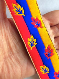 Thumbnail for Red, Blue And Yellow Embroidered Trim, Leaf Embroidery Trim