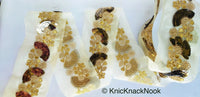 Thumbnail for Gold Sheer Fabric Trim With Antique Gold Floral Embroidery And Metallic Sequins Embellishments, Approx. 95mm Wide - 210119L123