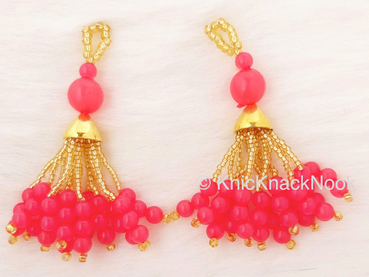 Pink and Gold Beads Tassels Latkan, Indian Latkans, Gold Beaded Danglers