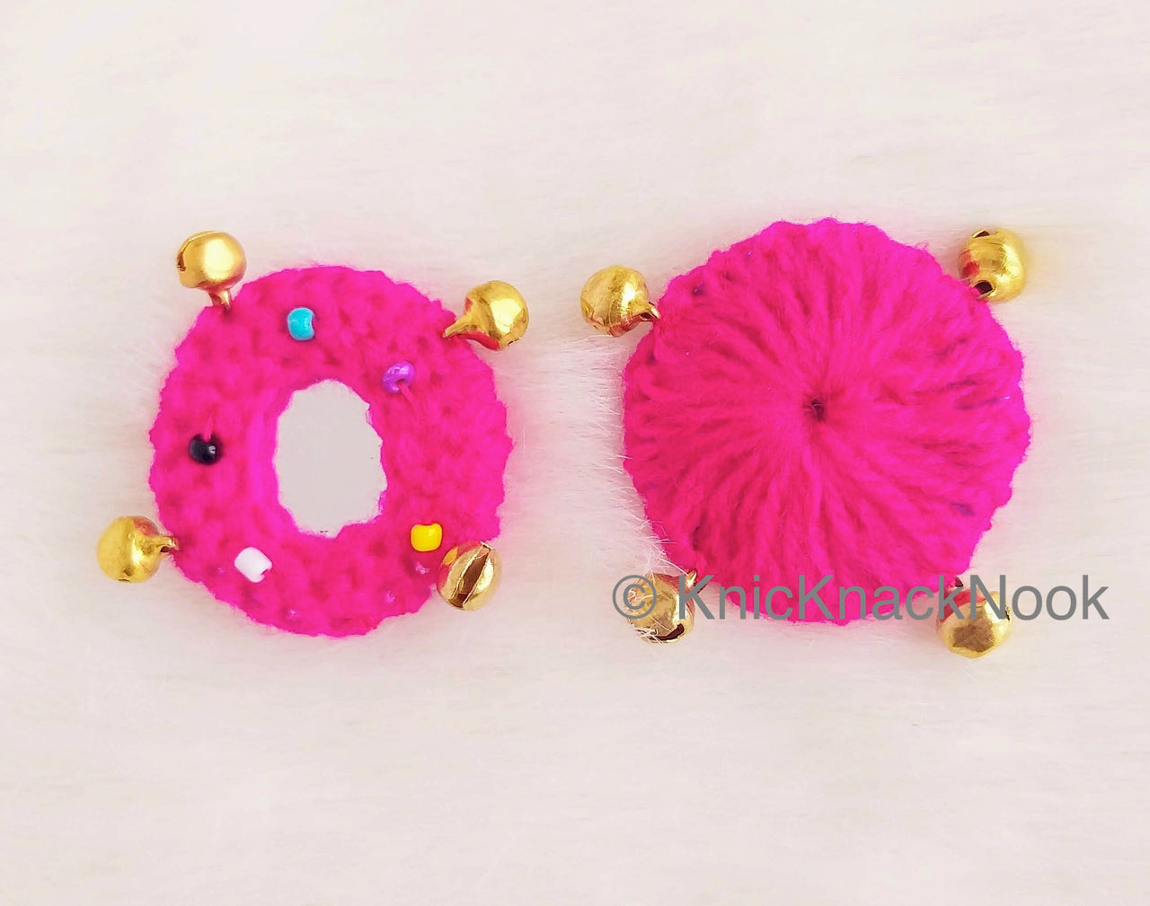 Circle Shaped Mirrored Applique With Jingle Bell Beads And Multicoloured Beads, Bohemian Applique, Summer Applique