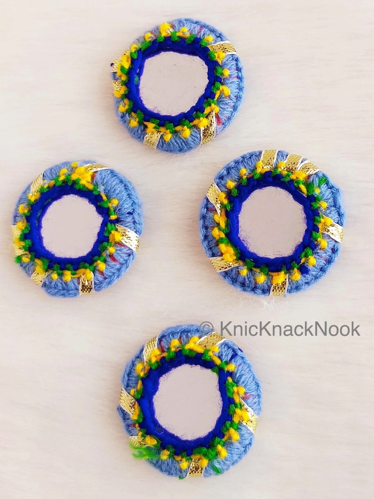 Circle Shaped Mirrored Applique, Two sided Mirrors, Bohemian Applique