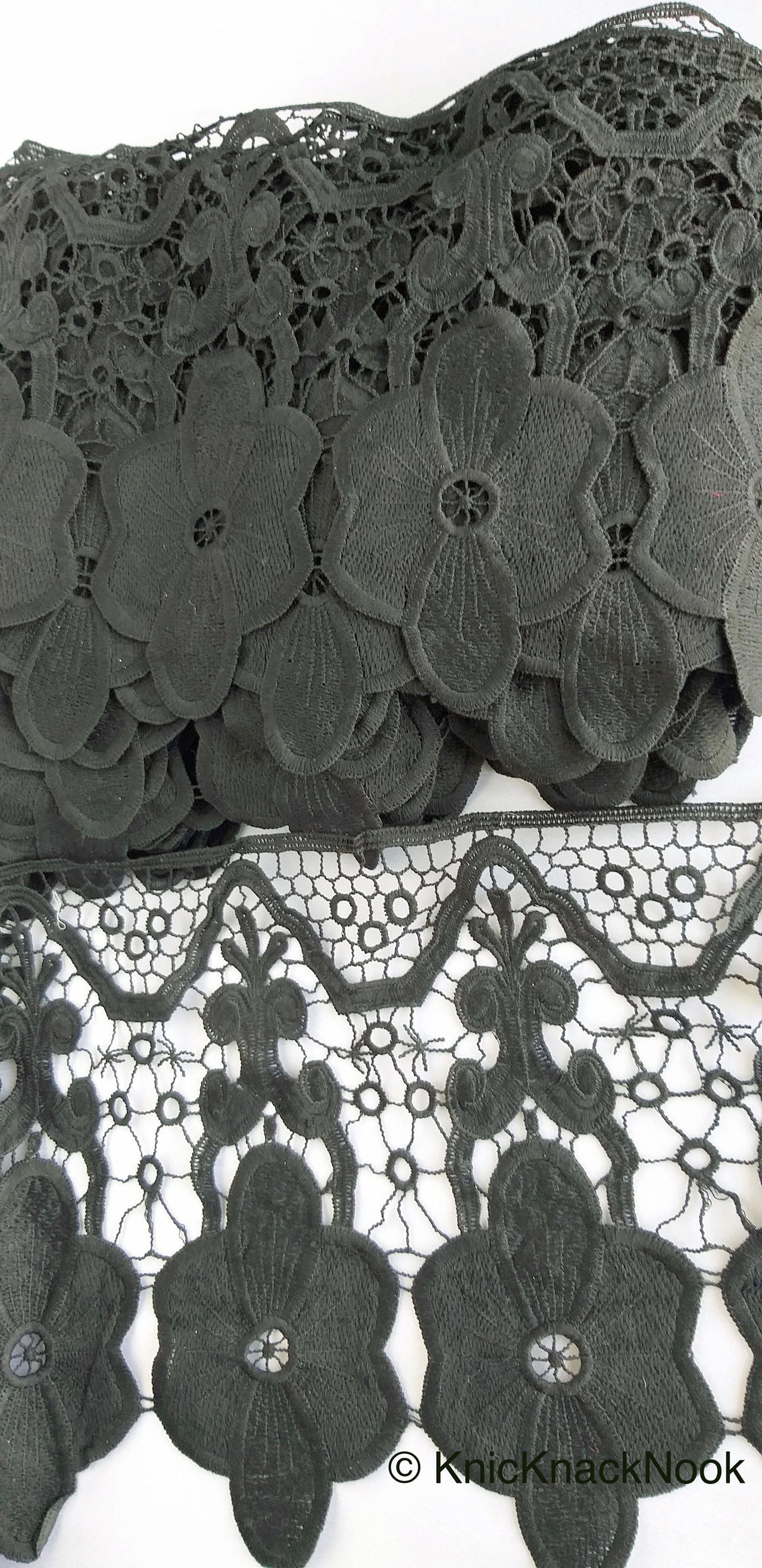 Wholesale Black Floral Embroidery Crochet (Cotton) One Yard Lace Trims, Indian Laces, Indian Trims