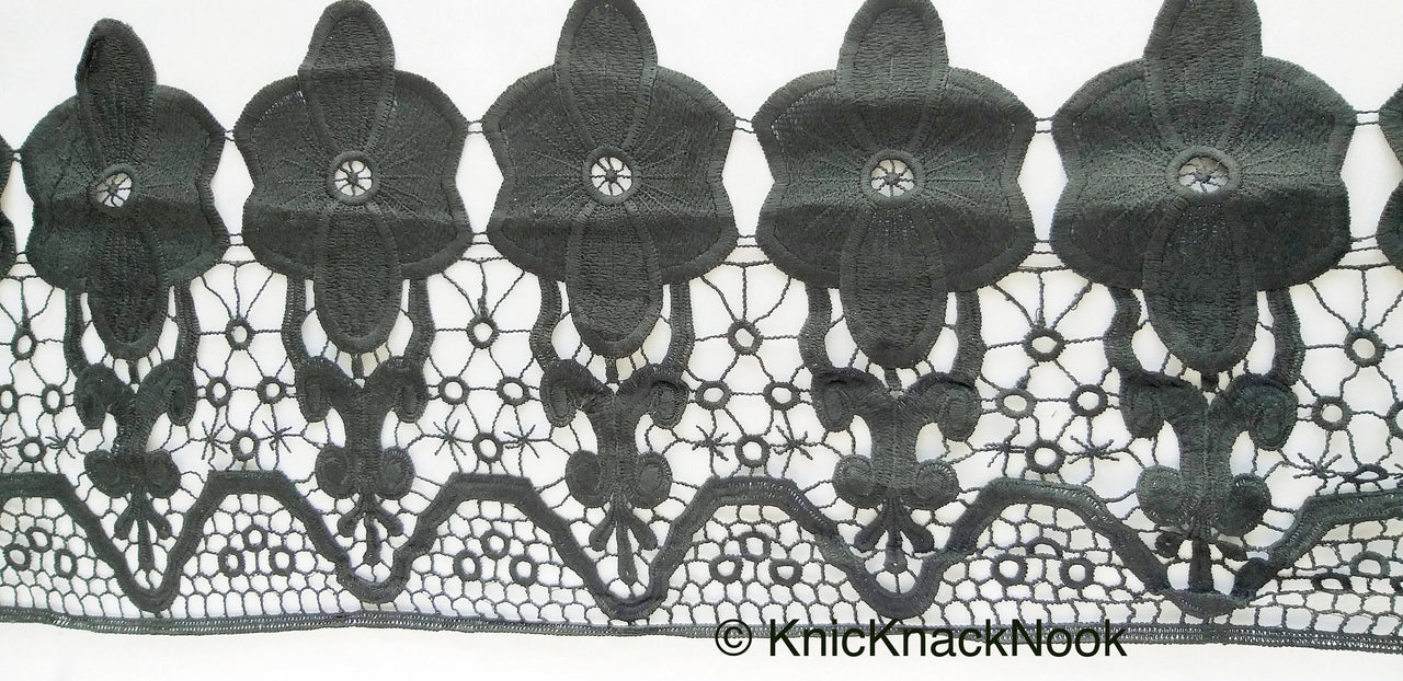Wholesale Black Floral Embroidery Crochet (Cotton) One Yard Lace Trims, Indian Laces, Indian Trims
