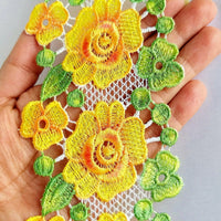 Thumbnail for Yellow / Pink, Green and White Embroidered Flower Lace Trim, Approx 80mm wide