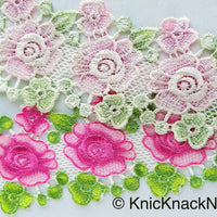 Thumbnail for Yellow / Pink, Green and White Embroidered Flower Lace Trim, Approx 80mm wide