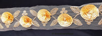 Thumbnail for Beige Net Lace Trim With Blue / Beige / Red Thread Flowers and Gold Leaves Embroidery, Approx. 95mm wide