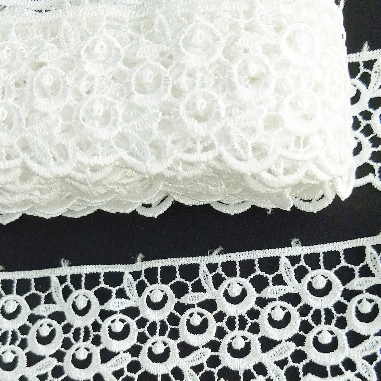 Off White Flower Embroidery Floral Lace Trim, Crochet Lace, Dyeable Trim