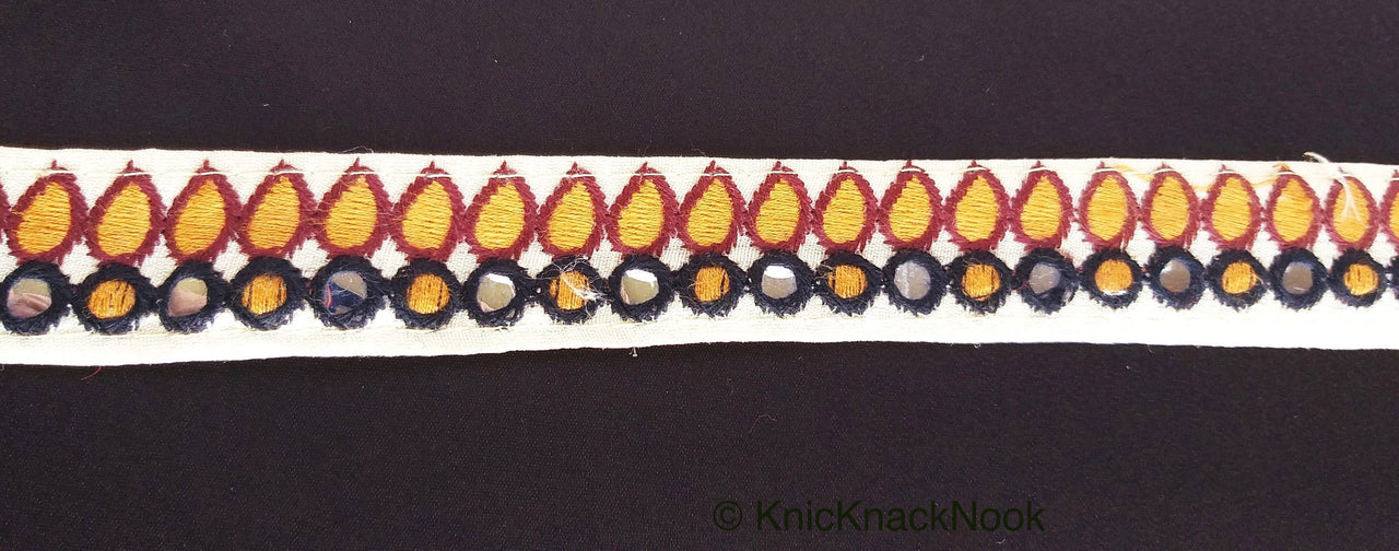Mirrored Fabric Trim In Beige And Brown / Black and Orange / Beige And Red / Red And Blue, Approx. 30mm Wide - 210119L390/91/92/93