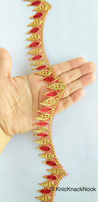 Thumbnail for Red / Off White / Pink And Gold One Yard Scallop Lace Trim 28mm Wide