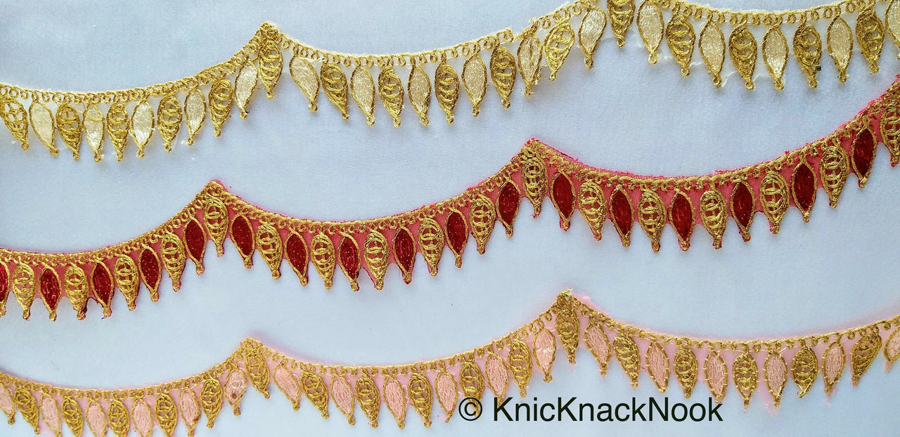 Red / Off White / Pink And Gold One Yard Scallop Lace Trim 28mm Wide