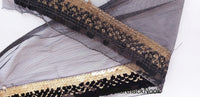 Thumbnail for Black Net Lace With Glossy Black And Glitter Gold Sequins, Black Trim, Approx. 16cm wide