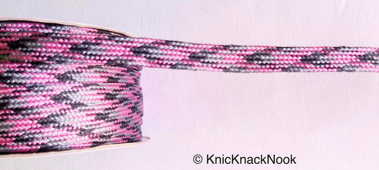 Pink / Silver / Light Pink And Grey Thread Lace Trim, Basket Weave, Friendship Bracelet