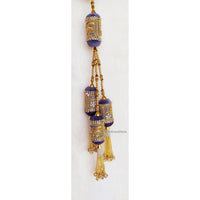 Thumbnail for Velvet Fabric Bolster Tassels In Antique Gold Zardozi Embroidery, Rhinestones & Pearls, Indian Embellishment