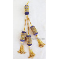 Thumbnail for Velvet Fabric Bolster Tassels In Antique Gold Zardozi Embroidery, Rhinestones & Pearls, Indian Embellishment