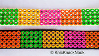 Thumbnail for Wholesale Beige Fabric Mirrored Trim With Green, Orange, Yellow And Pink Embroidery With Mirrors
