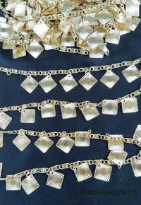 Thumbnail for Gold Chain Metal Trim, Metallic Chain with Gold Shimmer Square Charms, Beaded Bohemian trim