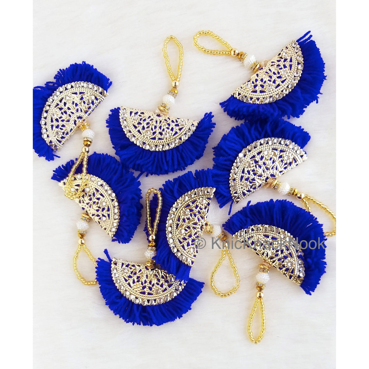Fan Tassels With Silver and Gold Filigree Embellishments, Wool Tassels, Embellishments