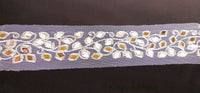 Thumbnail for White Net Fabric Lace Trim With Silver Embroidery And Mirror Embellishments, Wedding Trims, Indian - 210119L458