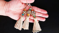 Thumbnail for Twine Brown Tassels With Kundan Stone, Embellished Wooden Button, Tassel Charms