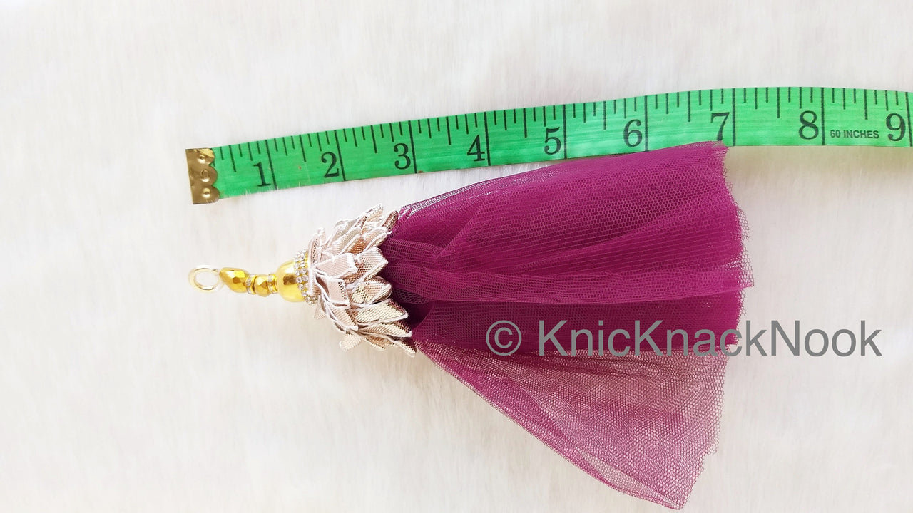 Net Tassels Latkan With Gold Embellishments, Copper Trim Detail & Diamante, Indian Tassel