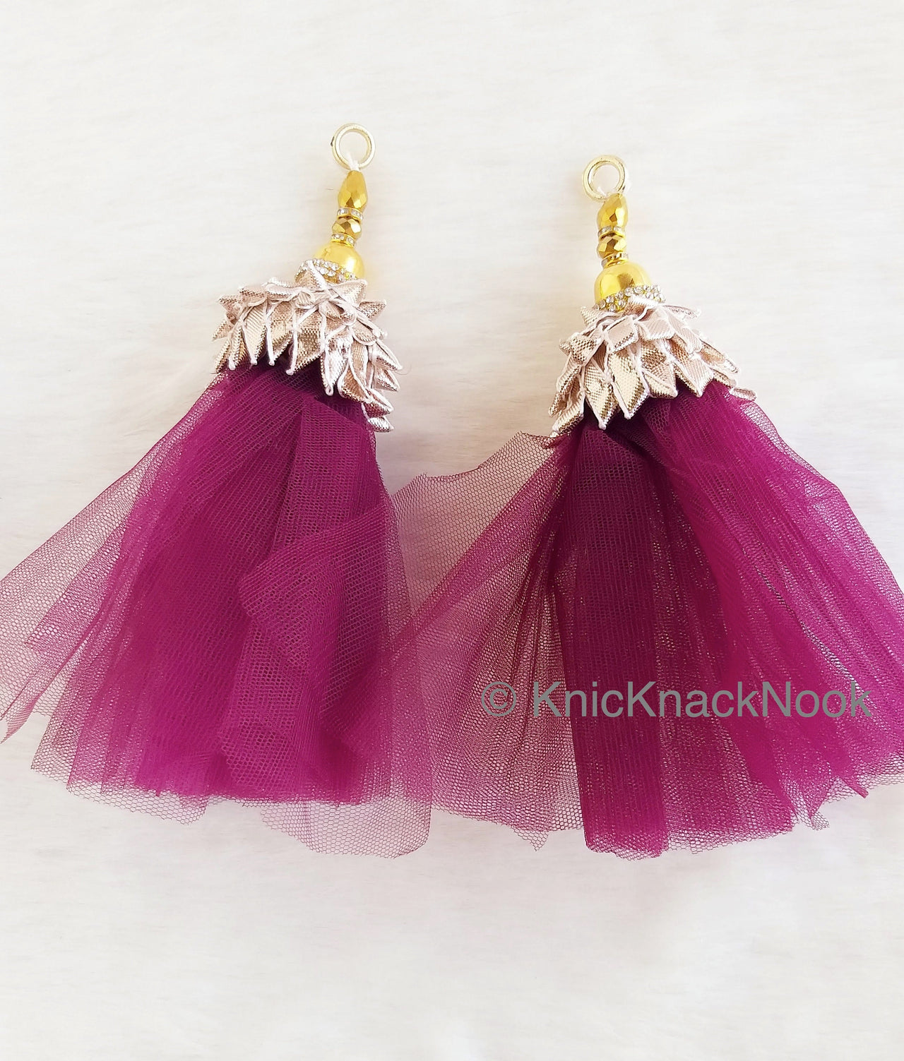 Net Tassels Latkan With Gold Embellishments, Copper Trim Detail & Diamante, Indian Tassel
