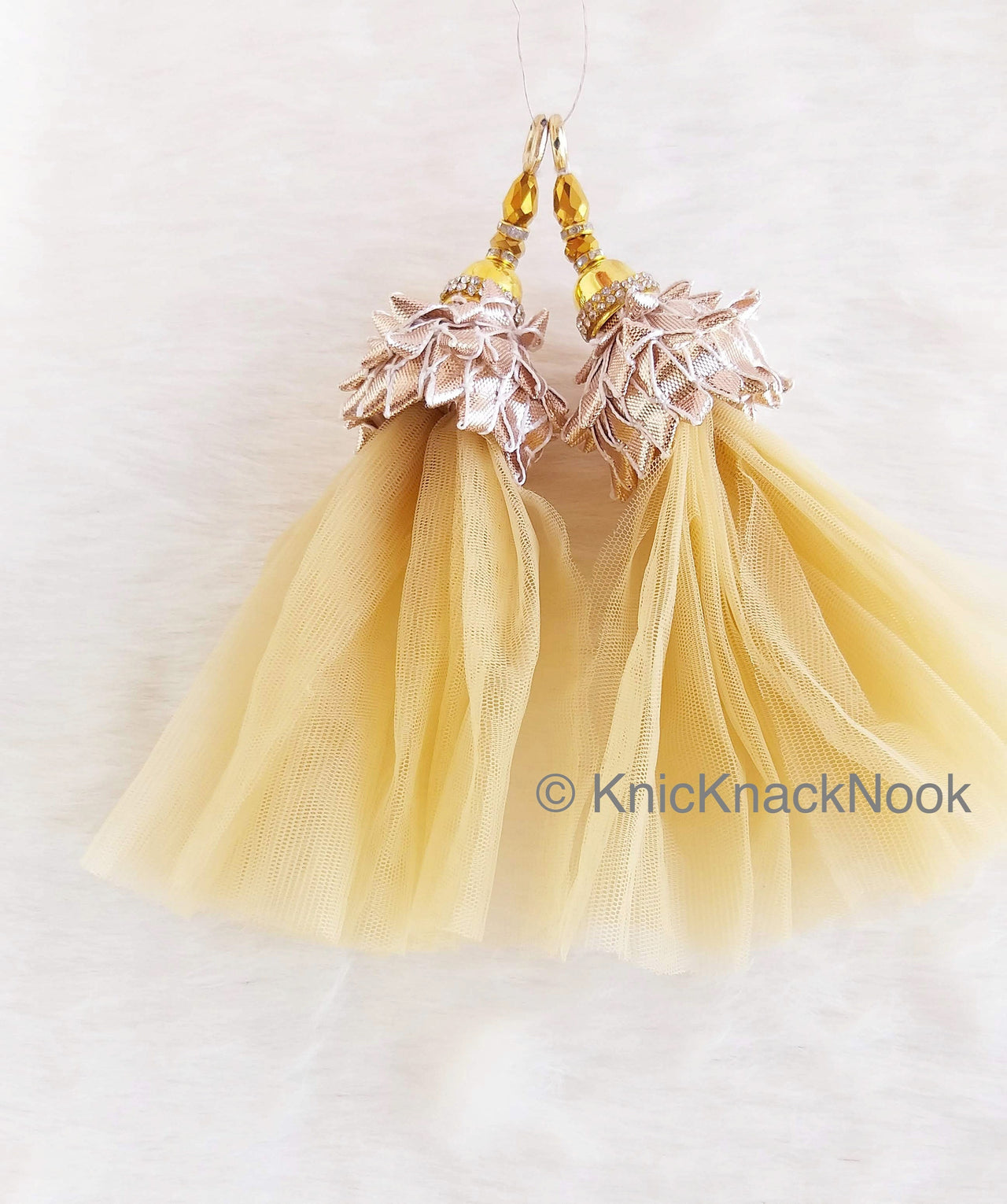Net Tassels Latkan With Gold Embellishments, Copper Trim Detail & Diamante, Indian Tassel