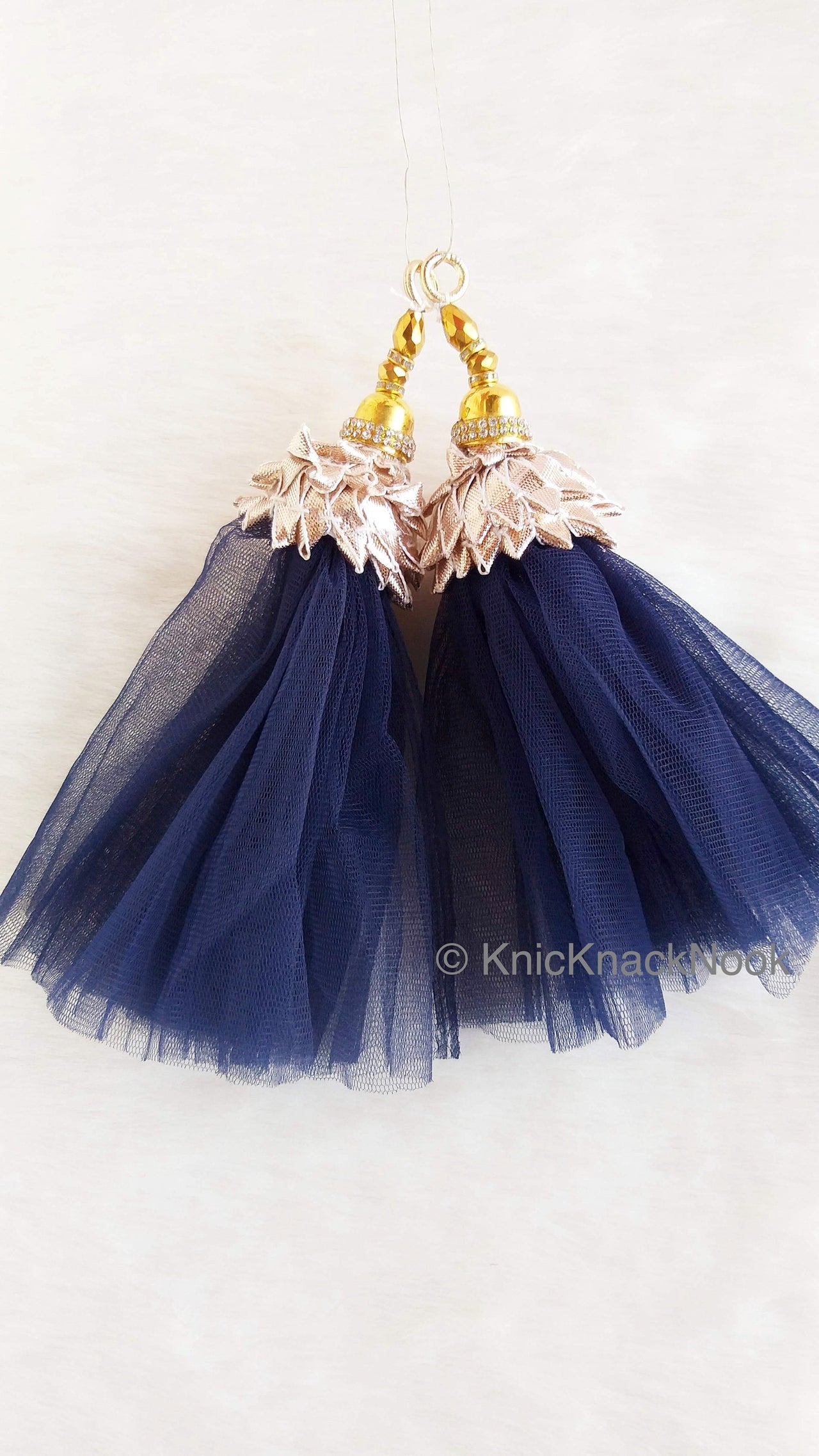Net Tassels Latkan With Gold Embellishments, Copper Trim Detail & Diamante, Indian Tassel